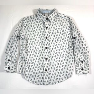 JANIE AND‎ JACK Boys White Botanical Print Button Down Shirt 4 Classic Coastal
